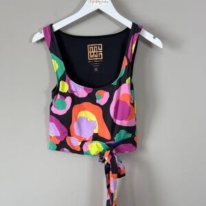 Emily McCarthy Colorful Abstract Bow Sports Bra Top Padded Athletic Sz S NEW